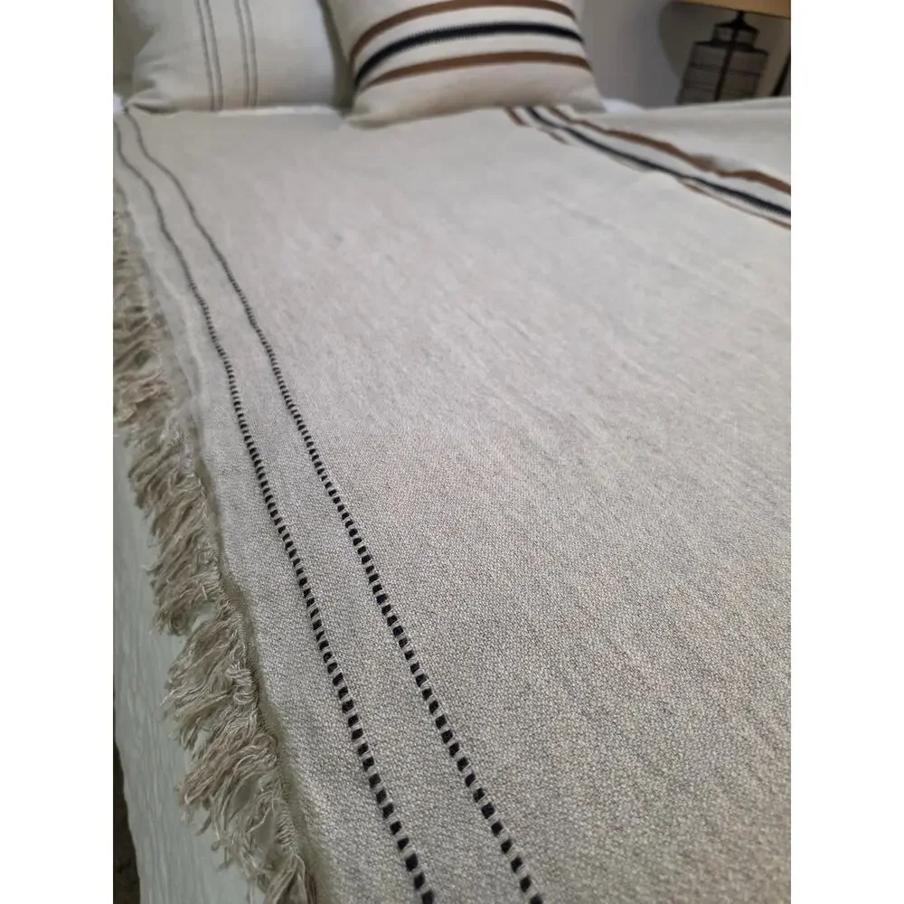 Libeco The Highland Stripe Coverlet & count of 3 Foundry Beeswax Stripe sham